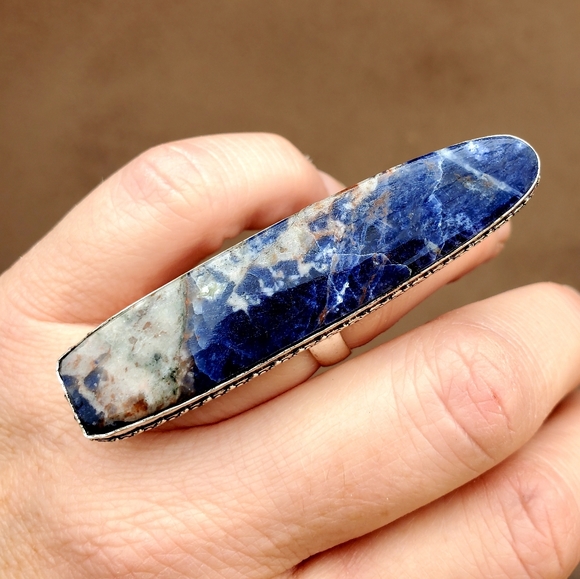 New Huge Sodalite 925  Silver Statement Ring. - Picture 12 of 16